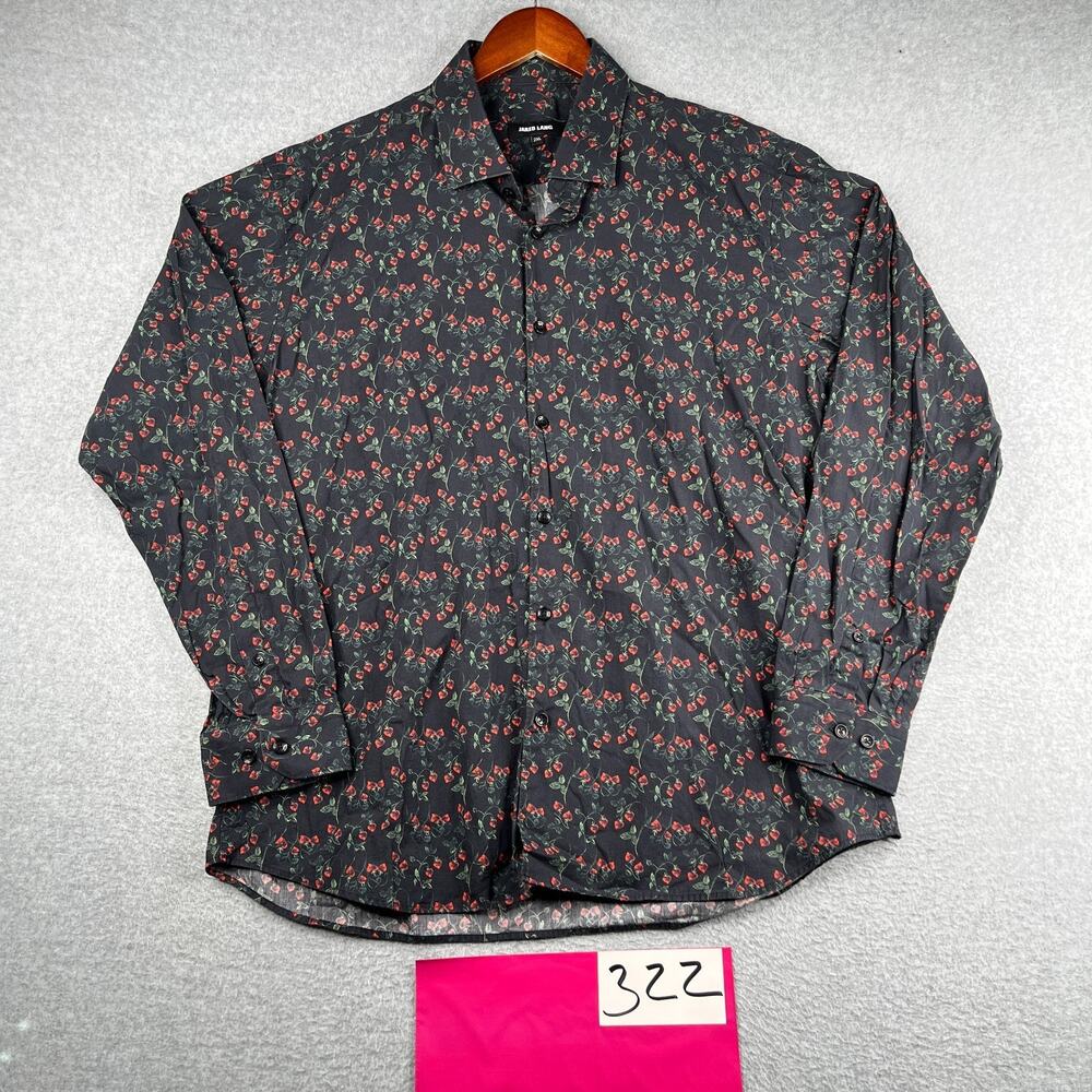 Jared Lang Shirt 2XL Black Rose Print Casual Button Up Long Sleeve Mens